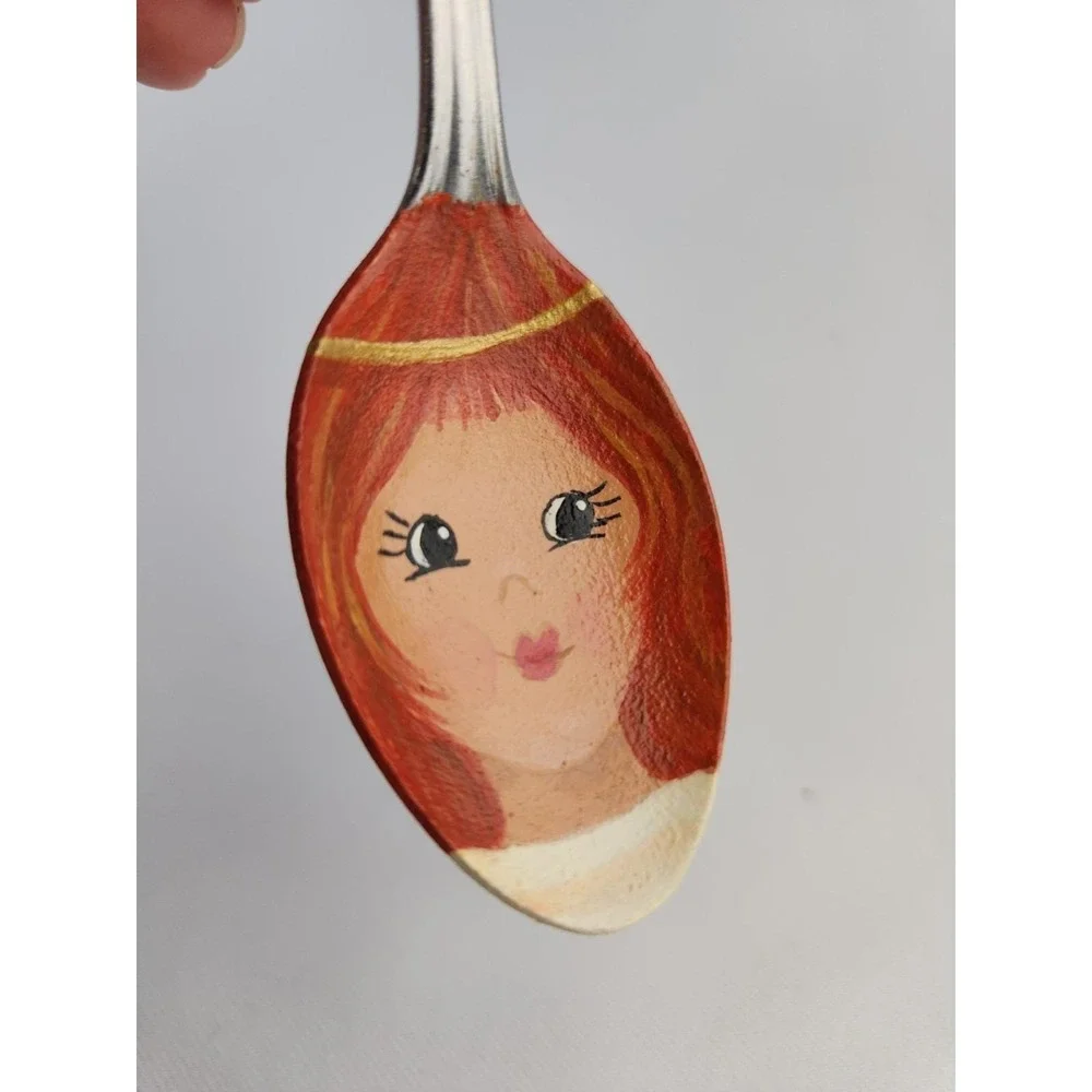 Hand Painted Teaspoon Decorative Metal Spoon Angel Redhead w/clip Artisan Decor